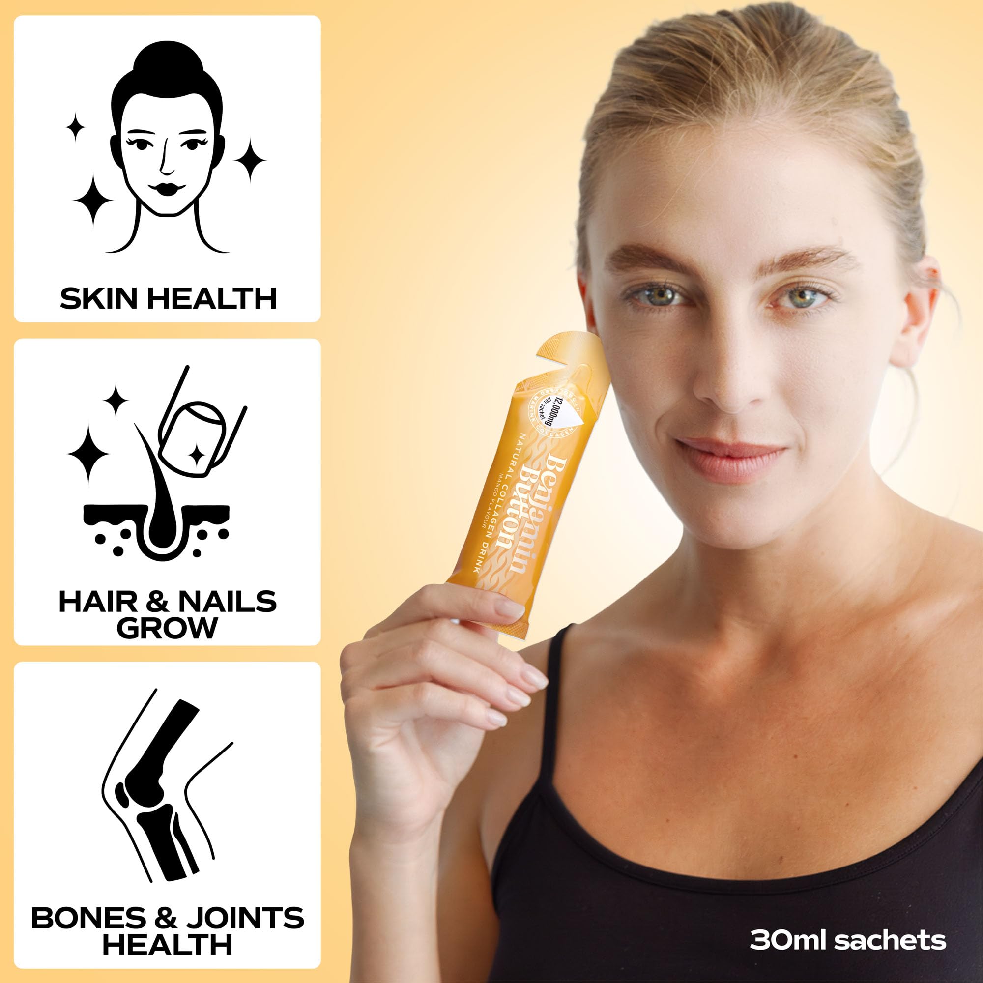Benjamin Button halal and cruelty-free label on premium collagen product.