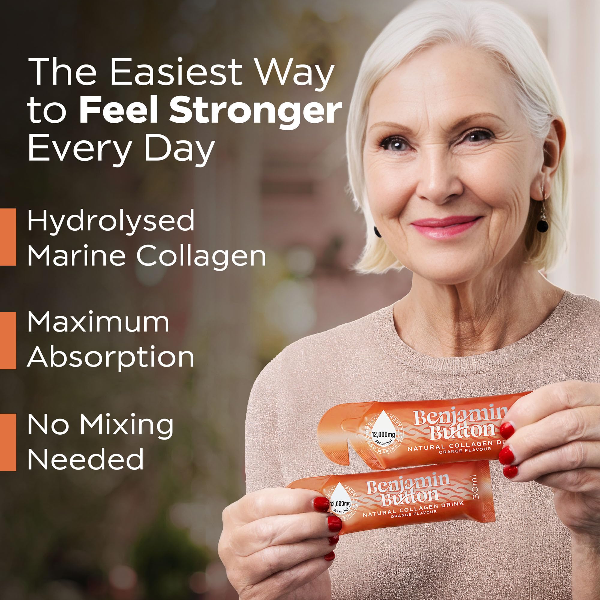 Benjamin Button vitamin C collagen shot supports convenient daily routine
