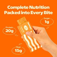 Nutrition label on BENOPE bar highlights balanced protein and low sugar profile.