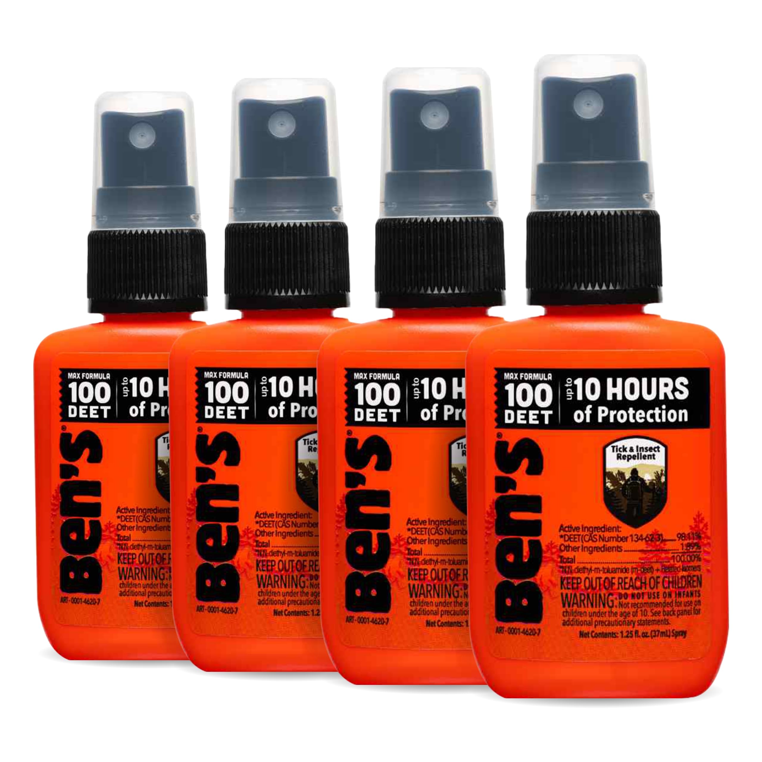 Ben's 100 Tick & Insect Repellent pump spray four-pack for on-the-go protection.