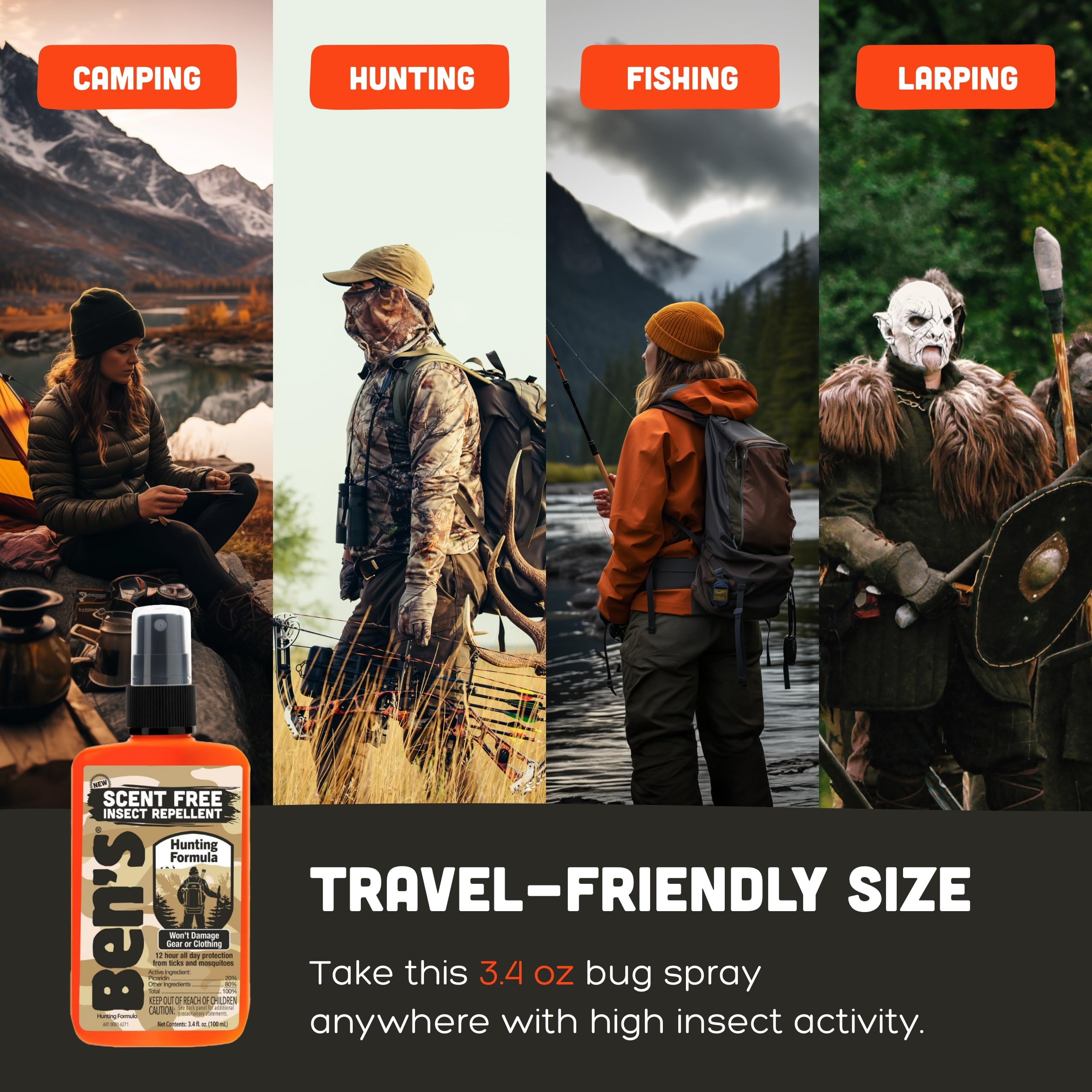 Ben's Hunting Formula gear-friendly scent-free formula safe on gear and apparel.