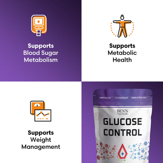 Close-up of Ben's Natural Health Glucose Control capsules highlighting berberine-rich formula