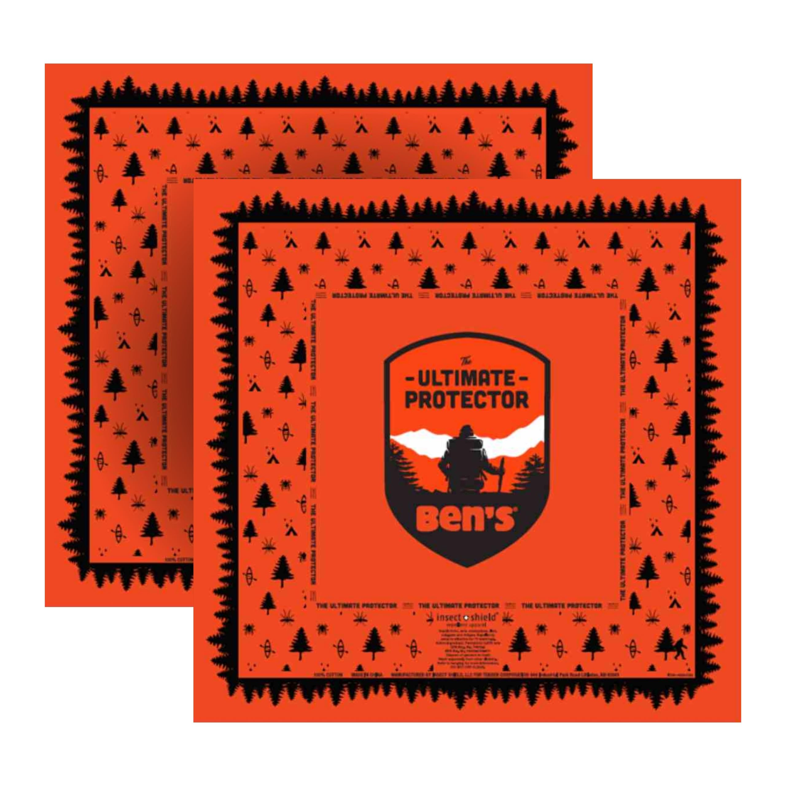 Ben's Tick and Insect Repellent Bandana in black-orange pattern protects outdoors.