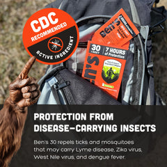 Ben's Tick & Insect Repellent Wipes backpack accessory for on-the-go defense