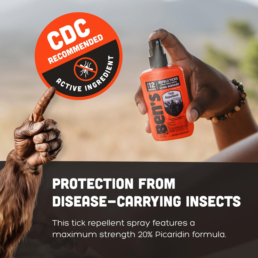 Ben's Tick Repellent packaging shows the compact 3.4 fl oz size