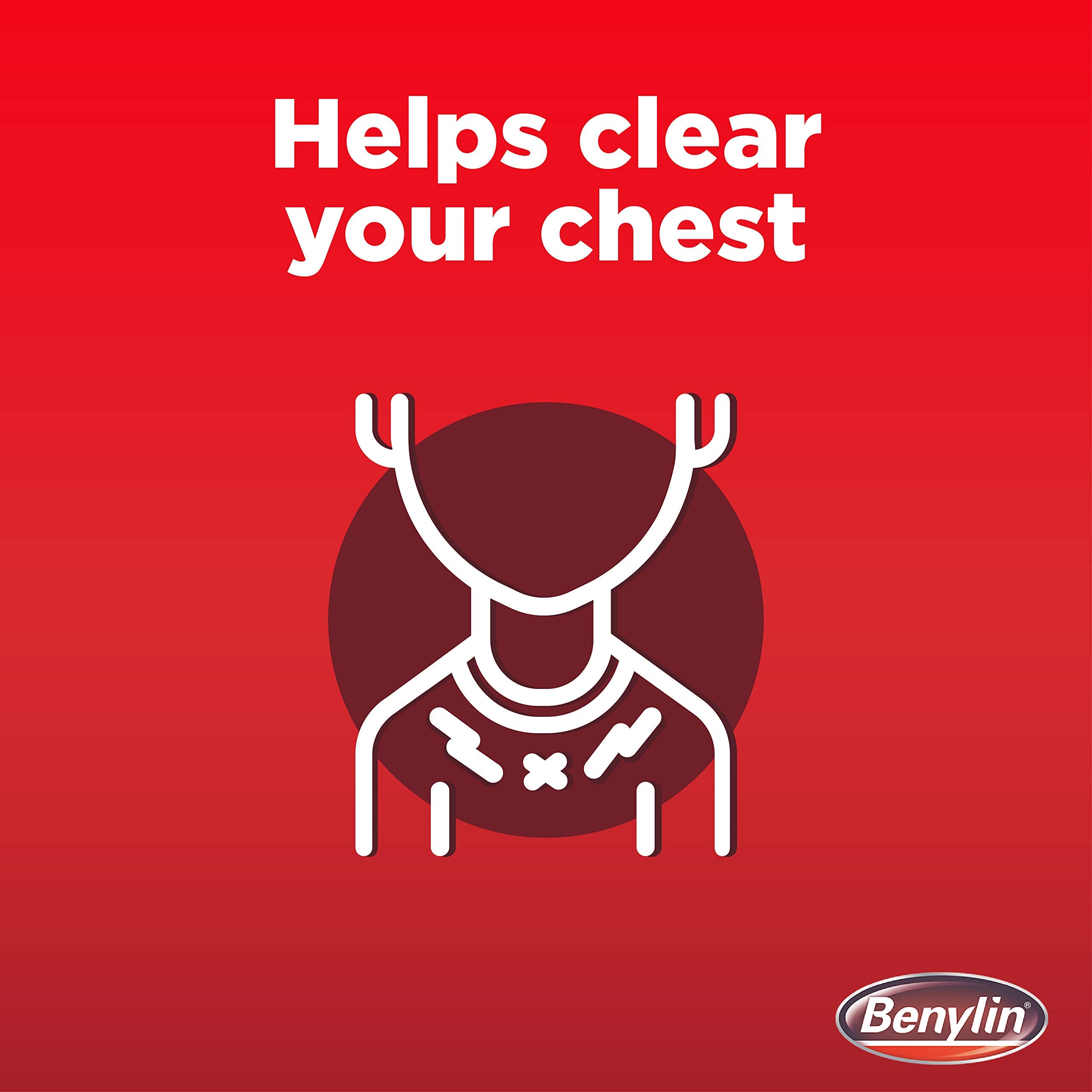 Benylin Chesty Cough pour action illustrating quick dosing.