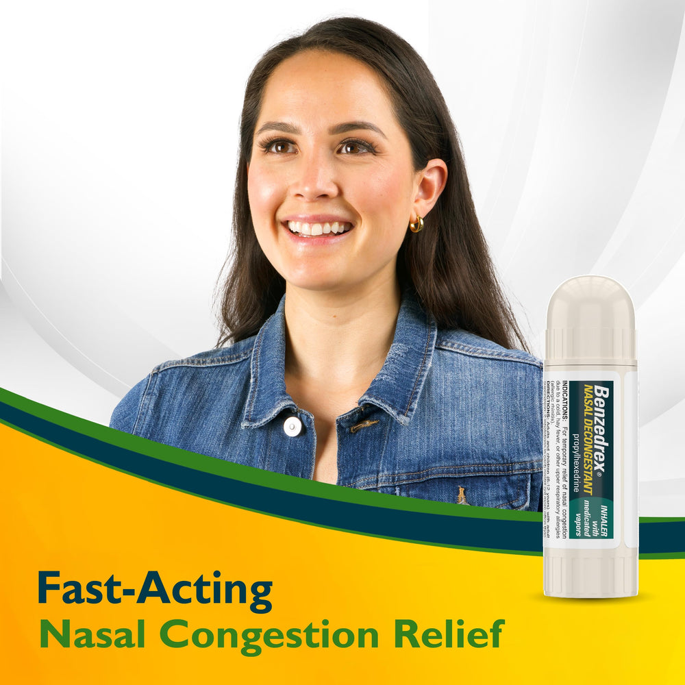 Benzedrex inhaler vapor action illustrating rapid congestion support.