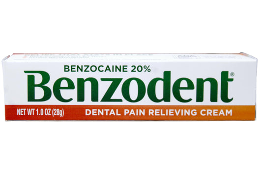 Benzodent pack of 5 packaging highlights savings for multiple uses.