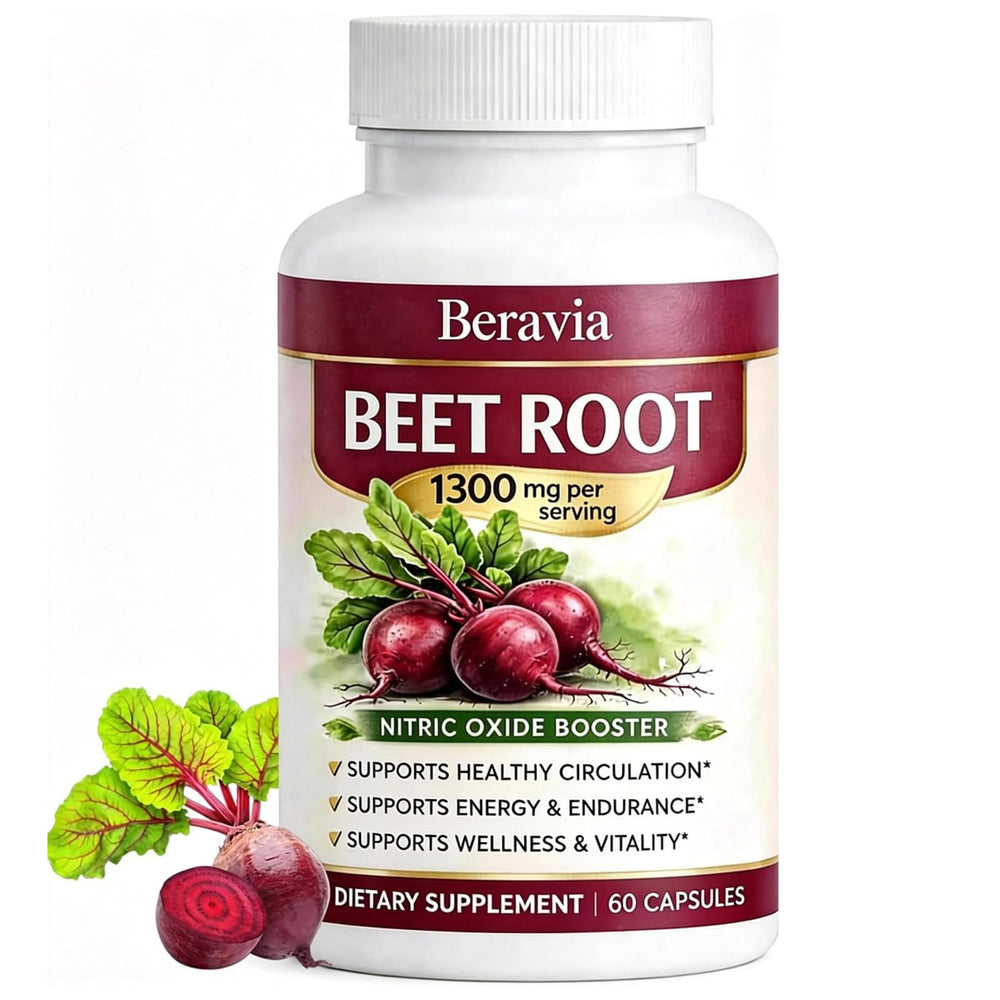 Beravia Organic Beetroot capsules bottle ready for daily energy support.