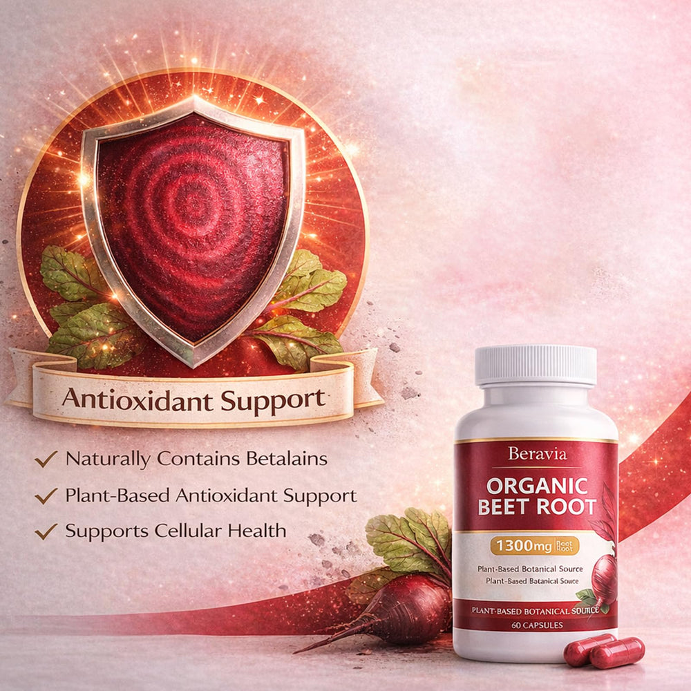 Beravia Organic Beet Root capsules packaging with clean label