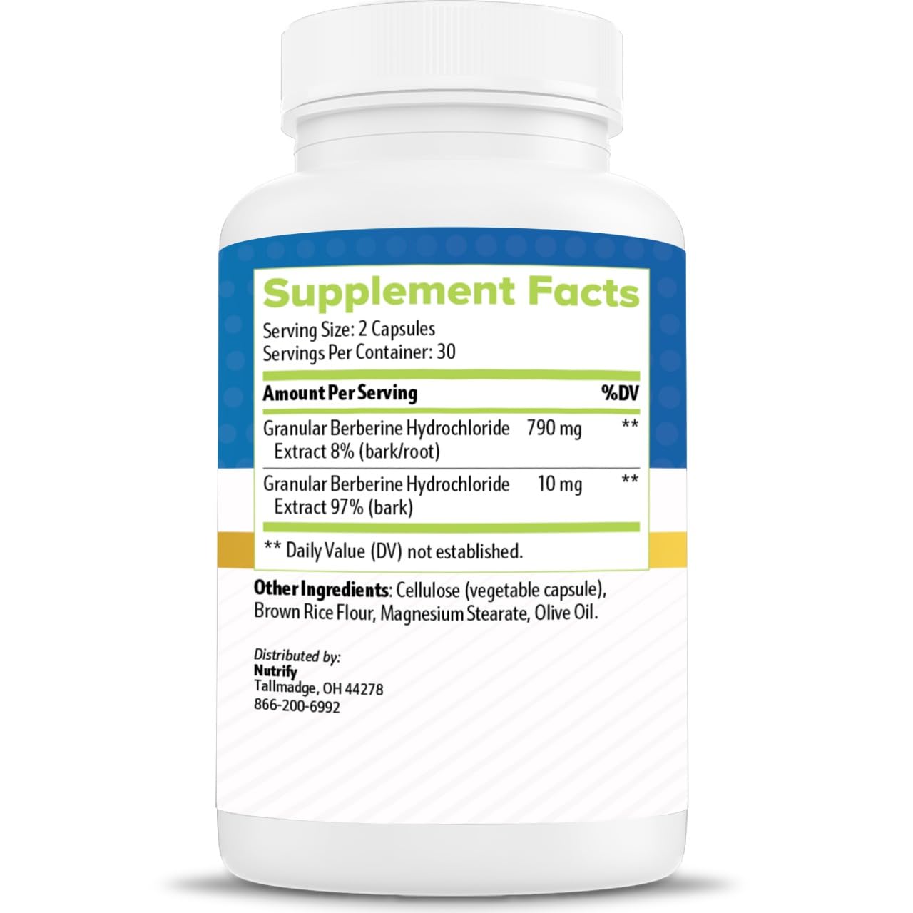 Berbacil Berberine capsules close-up highlighting gluten-free capsules for gut health.