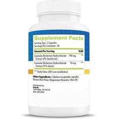 Berbacil Berberine capsules close-up highlighting gluten-free capsules for gut health.