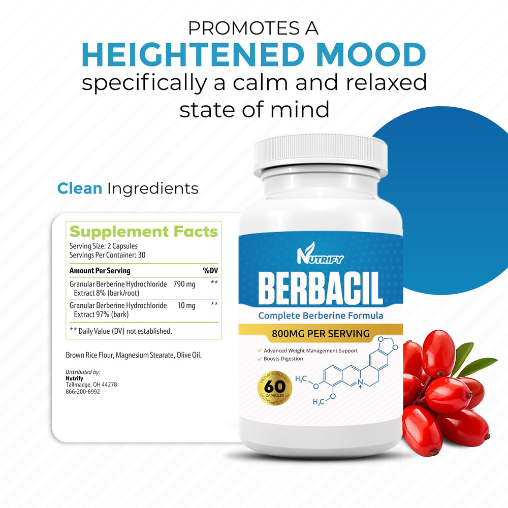 Berbacil Berberine label view showing complete formula and absorption features.