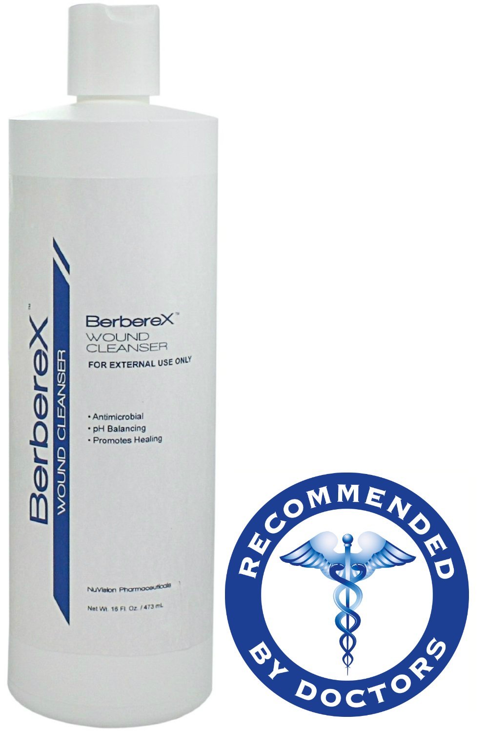BerbereX antimicrobial wound cleanser bottle with clear label for wound care