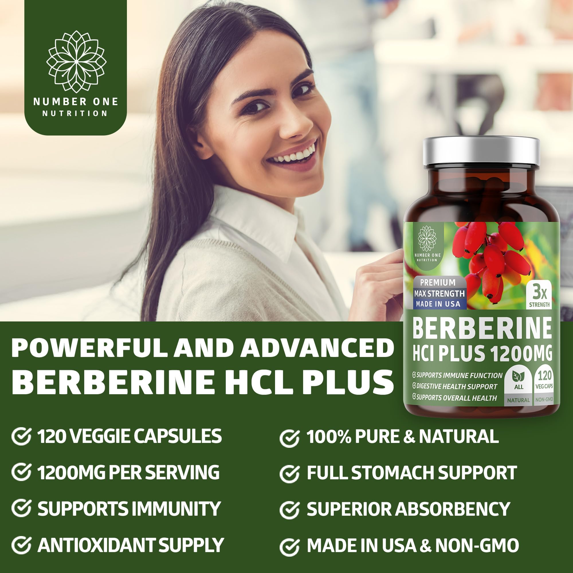 Close-up of Berberine Plus capsules showing strength and purity