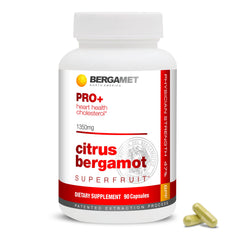 BergaMet Citrus Bergamot PRO+ bottle showing the polyphenol rich formula for daily wellness