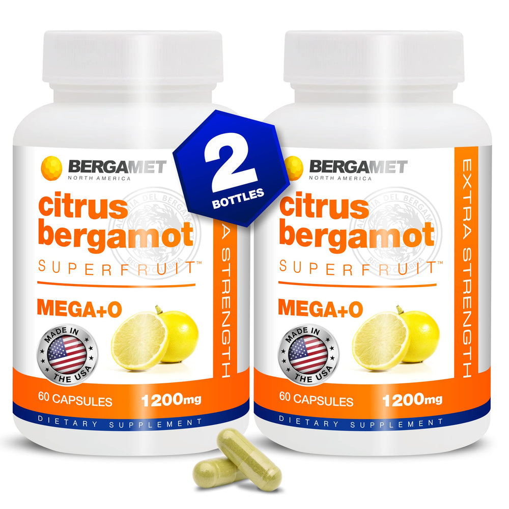 BergaMet Citrus Bergamot supplement bottle on a clean countertop may support daily wellness.