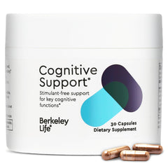 Berkeley Life Cognitive Support bottle promotes daily focus and memory support.