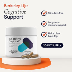 Close-up of Berkeley Life Cognitive Support capsules for easy daily use.