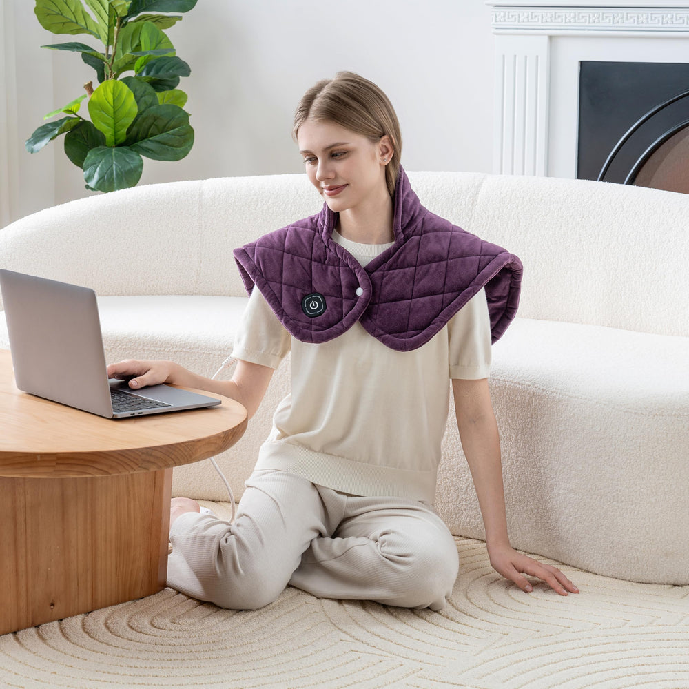 Berkshire Blanket weighted heating pad in eggplant color, plush faux suede close-up