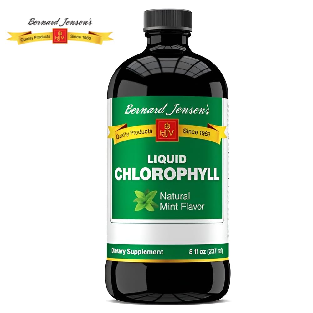 Bernard Jensen's Chlorophyll Liquid Mint Spoon Dip shows precise dosing.