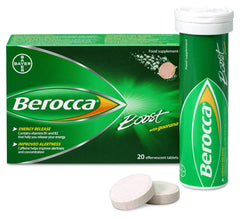 Berocca Boost ingredient icons hint at vitamins and minerals.