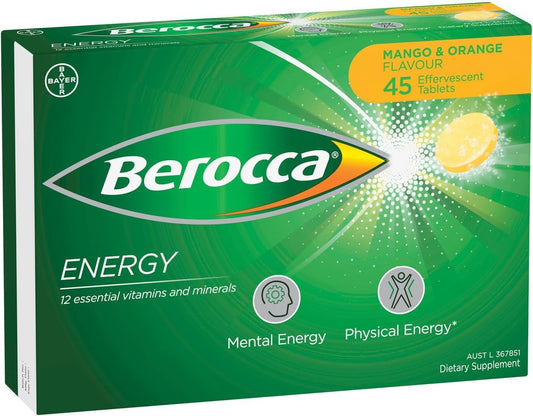 Berocca Energy tablets dissolving in water for a refreshing daily boost