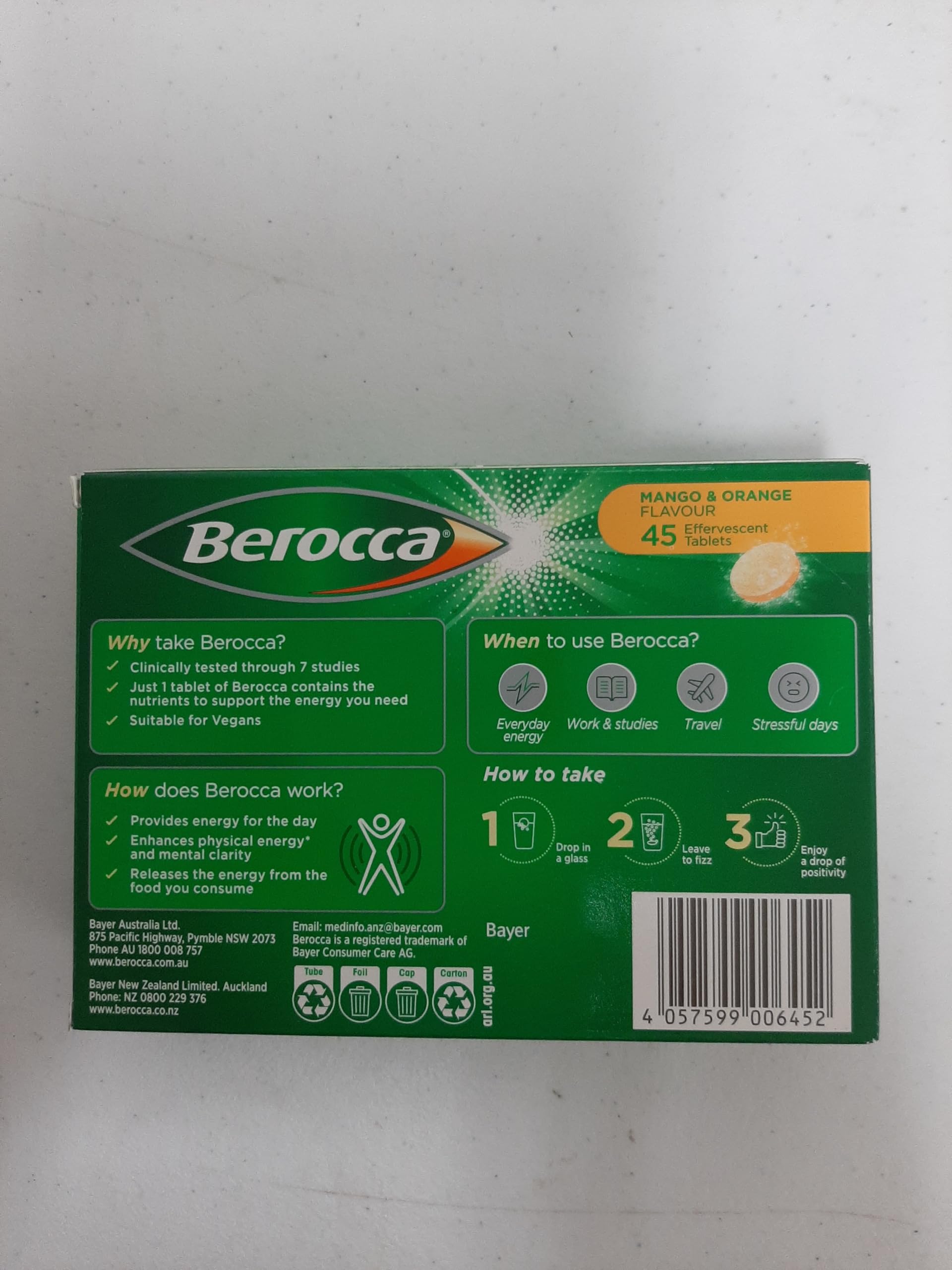 Berocca Energy mango-orange flavor tablets for a tasty daily routine