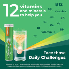 Berocca Energy orange tablet beside a glass, ideal for a quick daily ritual.