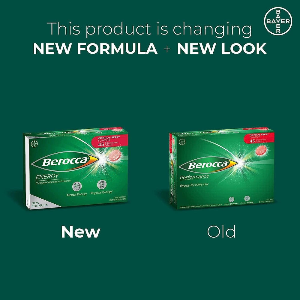 Berocca Original Berry flavour pack shot highlighting convenient effervescent tablets.