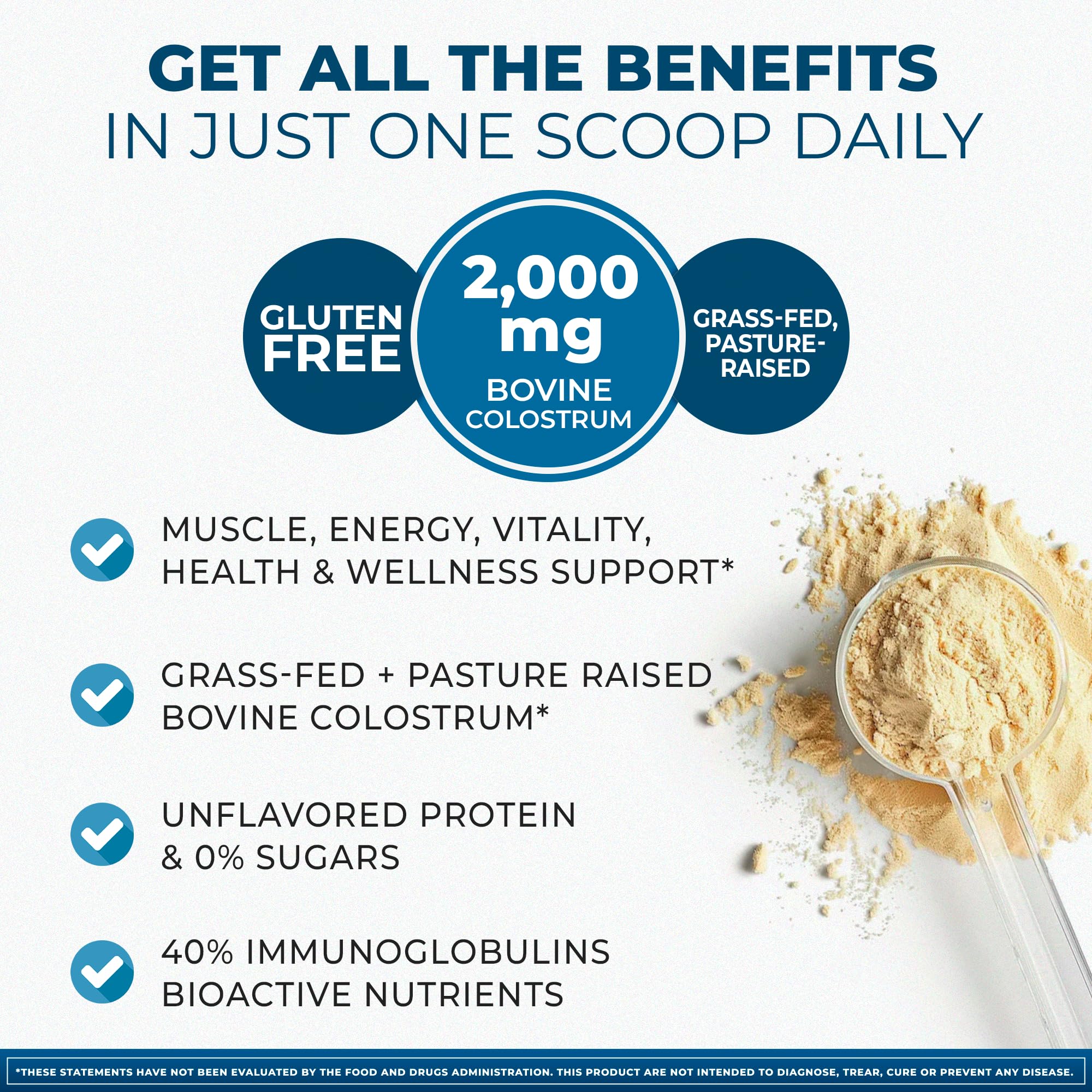 Berry Gen Colostrum Max powder scoop shown for gut health.