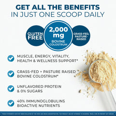 Berry Gen Colostrum Max powder scoop shown for gut health.
