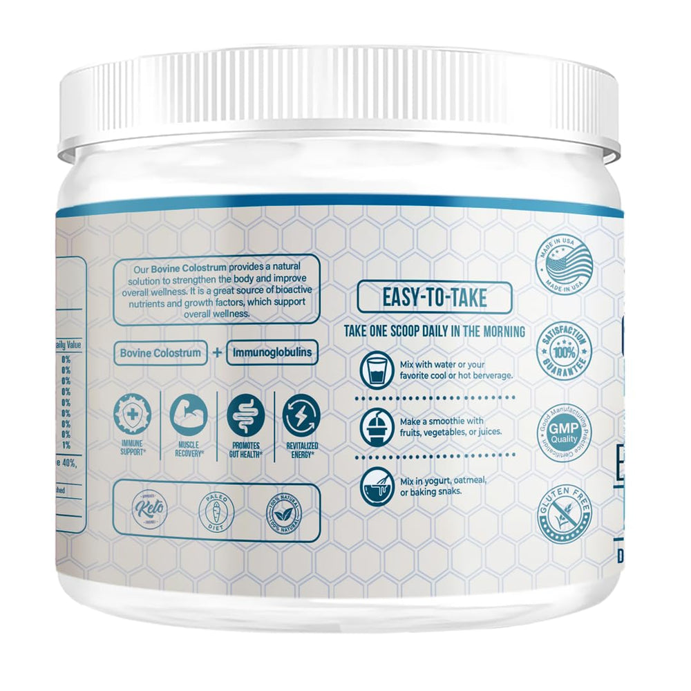 Berry Gen Colostrum Max powder texture close-up.