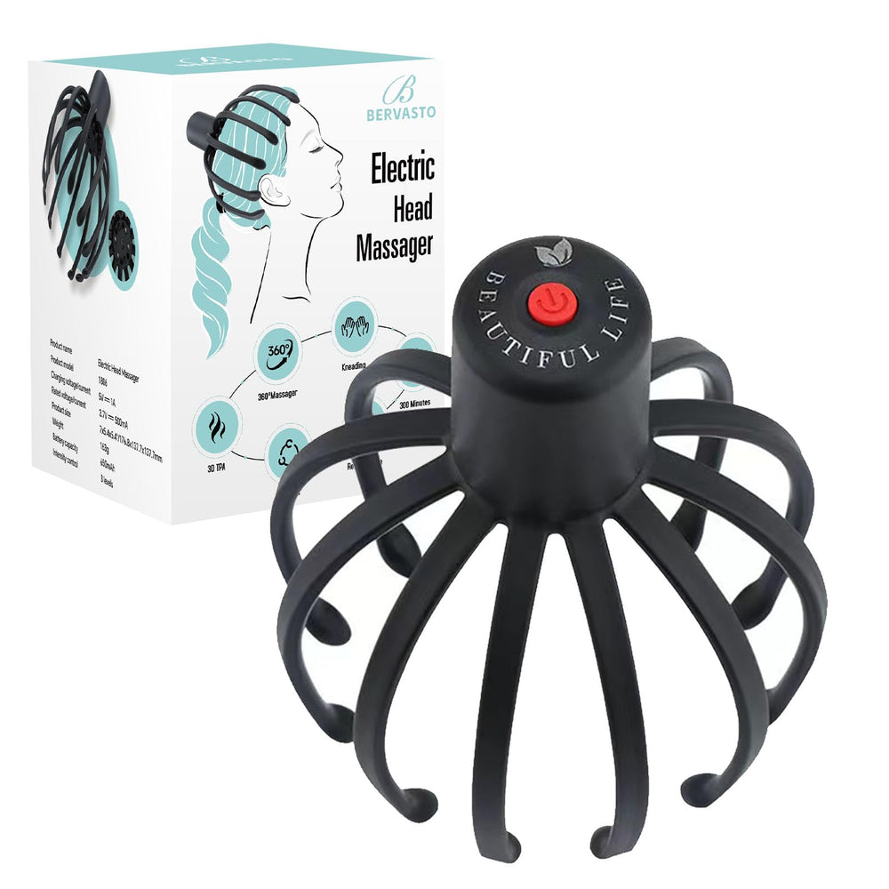 BERVASTO head massager shows three modes for customizable relaxation.