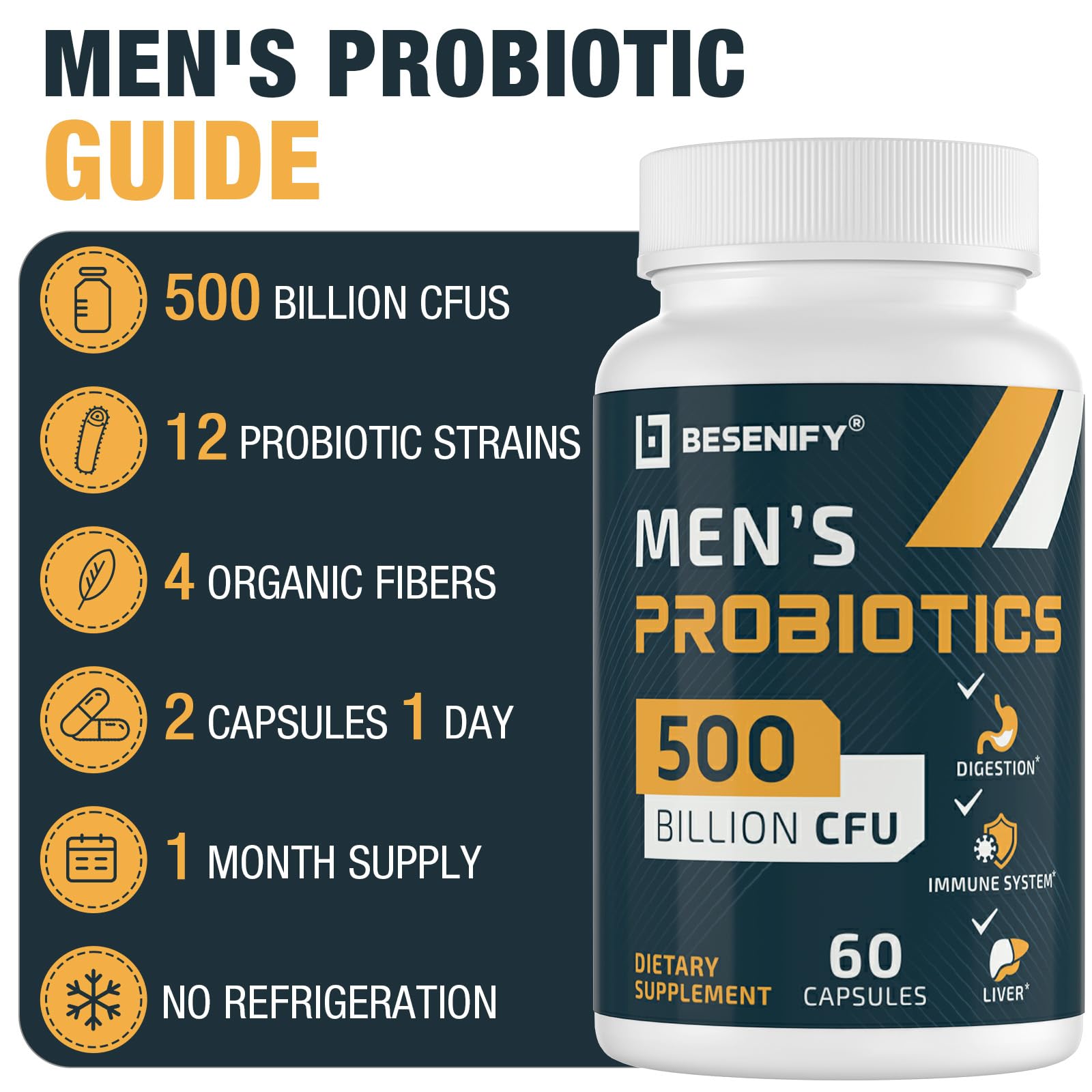 Besenify On-the-go pack showing two capsules for daily gut support.
