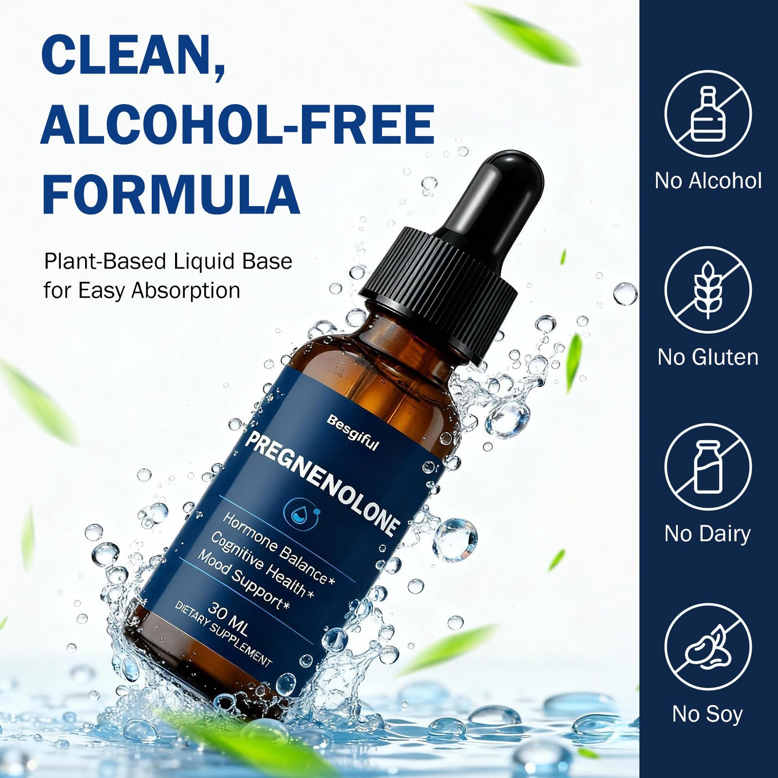 Besgiful drops dispensing into mouth to support energy and mood.
