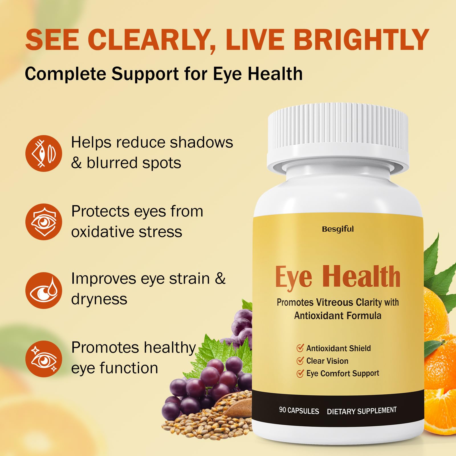 Besgiful Eye Supplement capsules for convenient daily eye comfort.