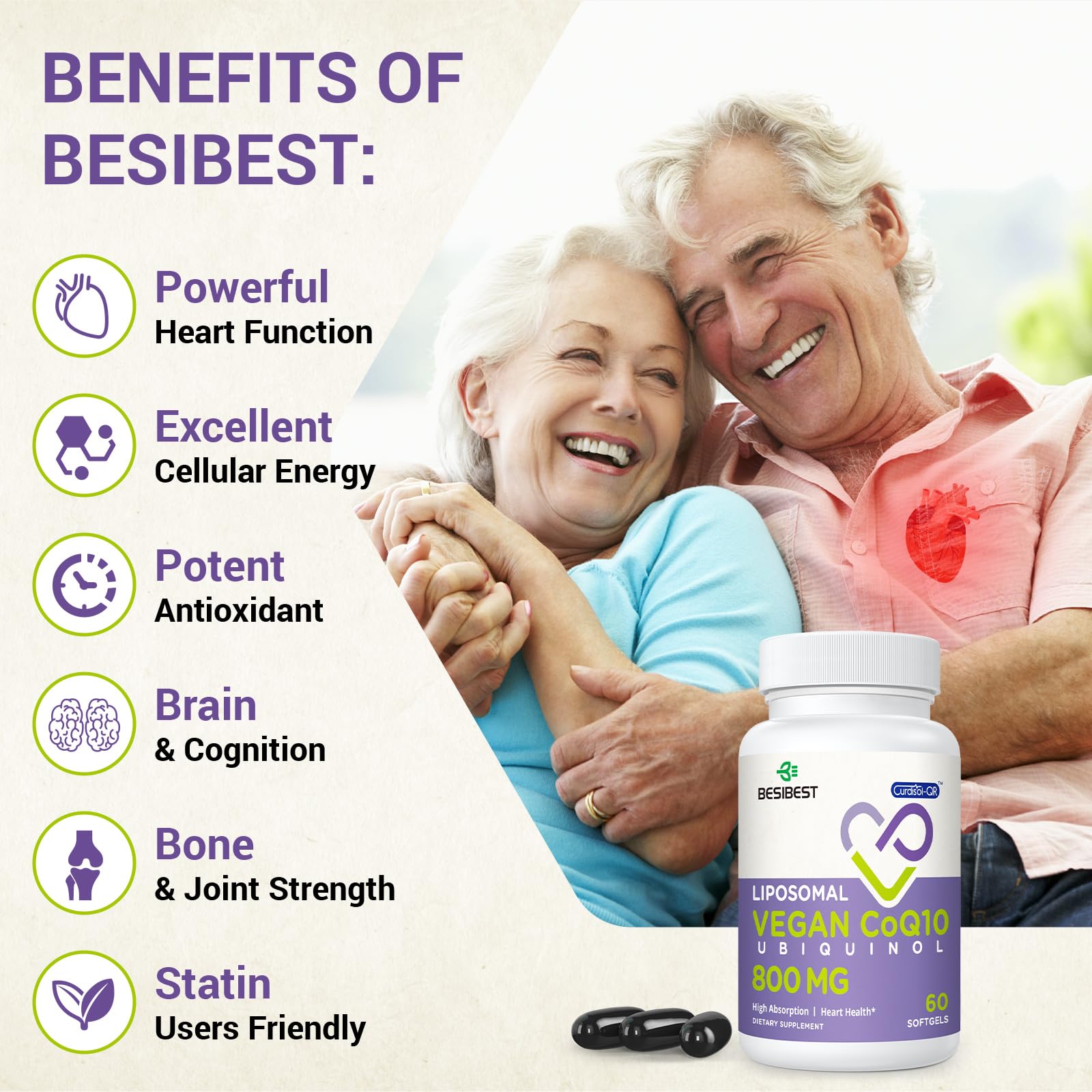 Besibest easy-swallow softgels promote convenient daily use.