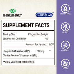 Besibest liposomal ubiquinol 800mg softgel bottle highlights easy-to-take daily antioxidant support.