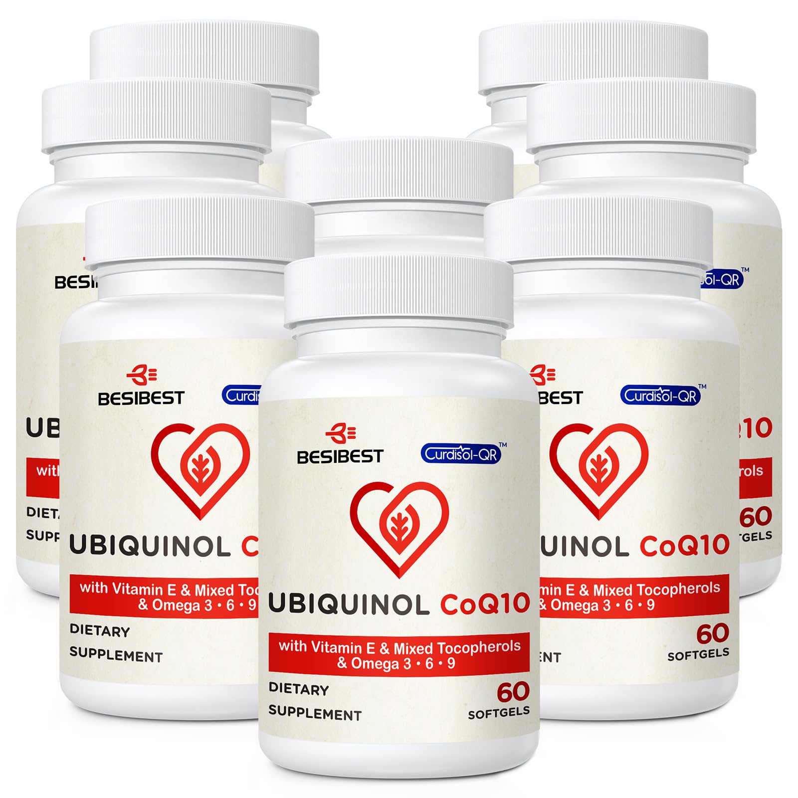 Besibest ubiquinol 600mg softgel bottle for daily energy support.