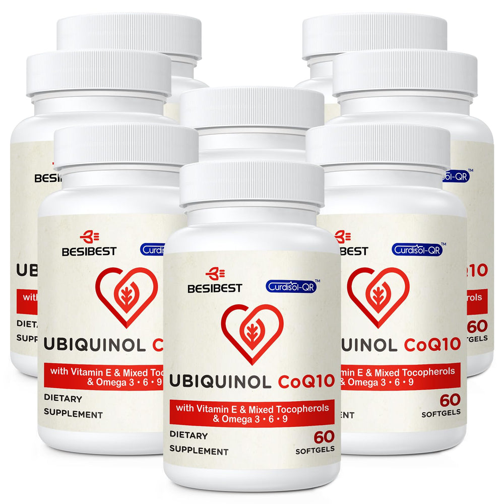Besibest ubiquinol 600mg softgel bottle for daily energy support.