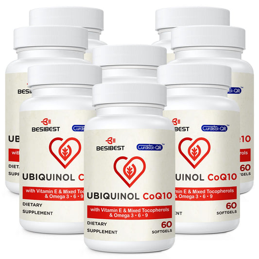 Besibest ubiquinol 600mg softgel bottle for daily energy support.