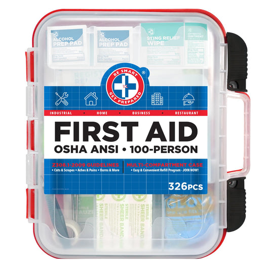 Be Smart Get Prepared First Aid Kit hard red case contents for quick access during emergencies