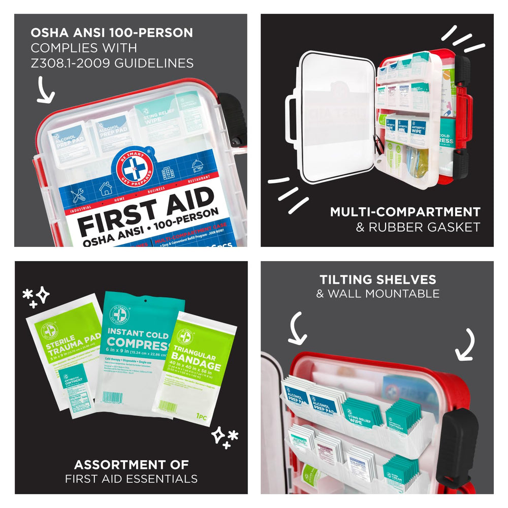 Be Smart Get Prepared First Aid Kit mounted on wall for easy retrieval