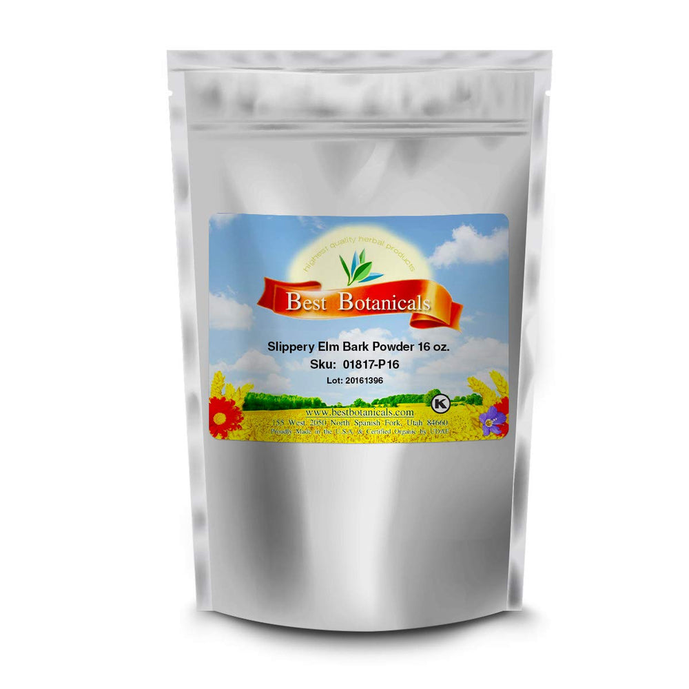 Best Botanicals slippery elm powder poultice concept suggests traditional soothing applications.