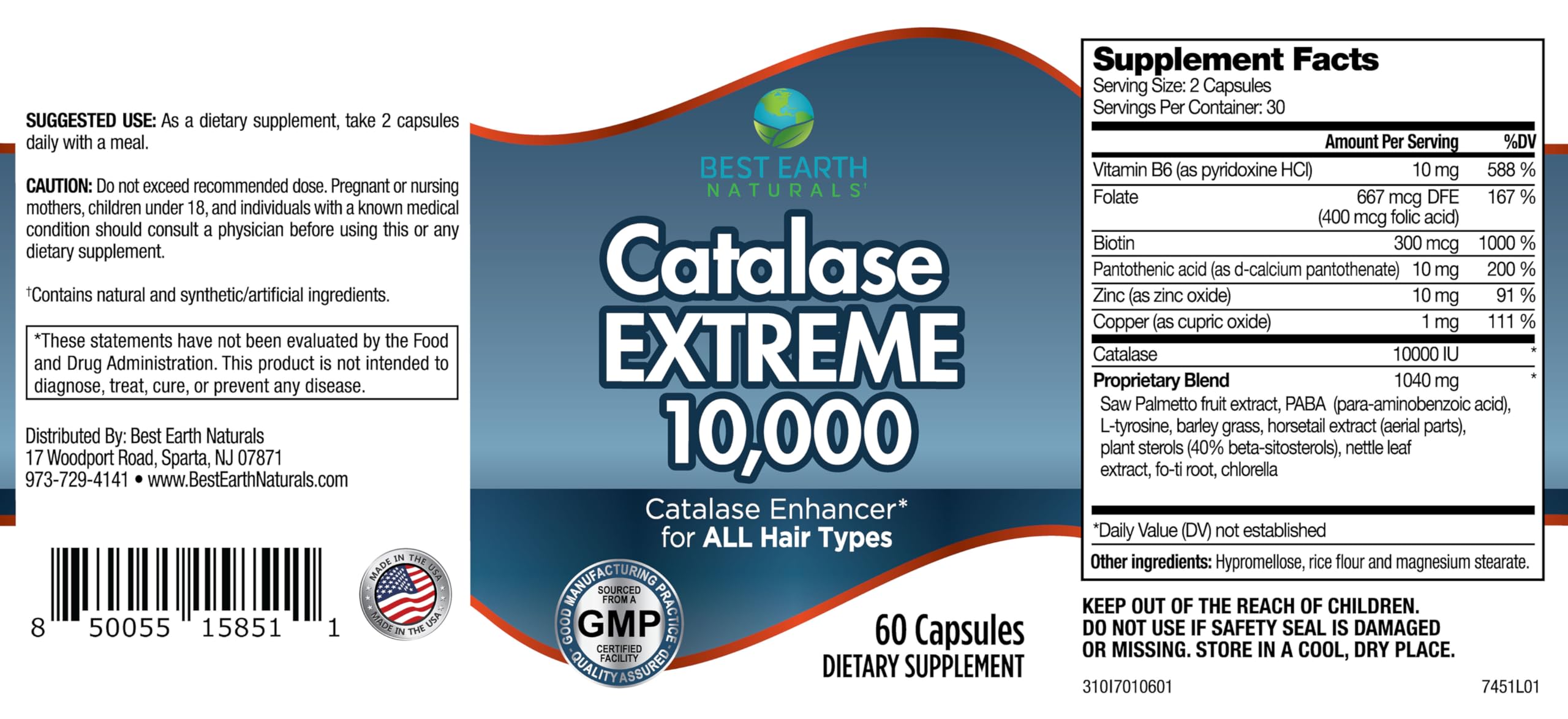 Best Earth Naturals Catalase Extreme 3-bottles pack showing 90-day supply