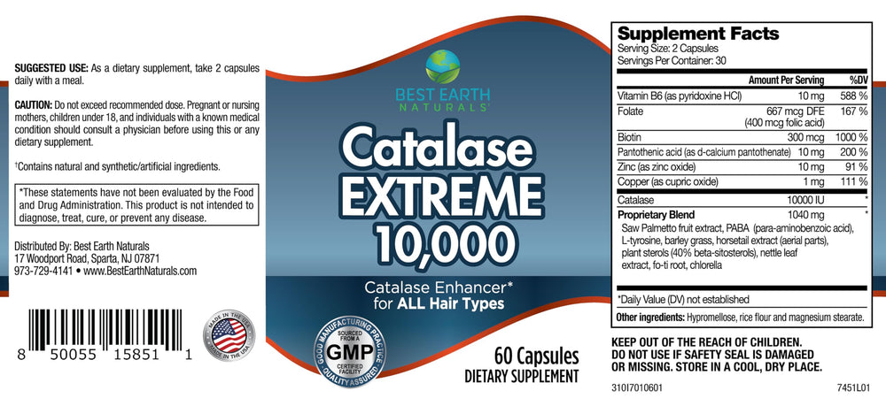 Best Earth Naturals Catalase Extreme 3-bottles pack showing 90-day supply