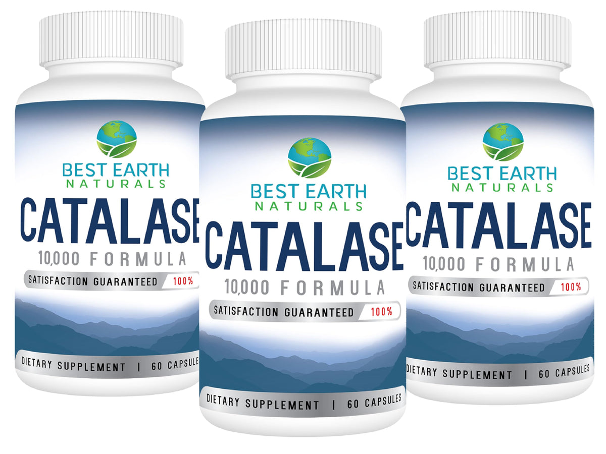 Best Earth Naturals catalase supplement bottle front with hair vitality focus.