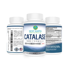 Best Earth Naturals catalase supplement label highlighting saw palmetto and biotin.