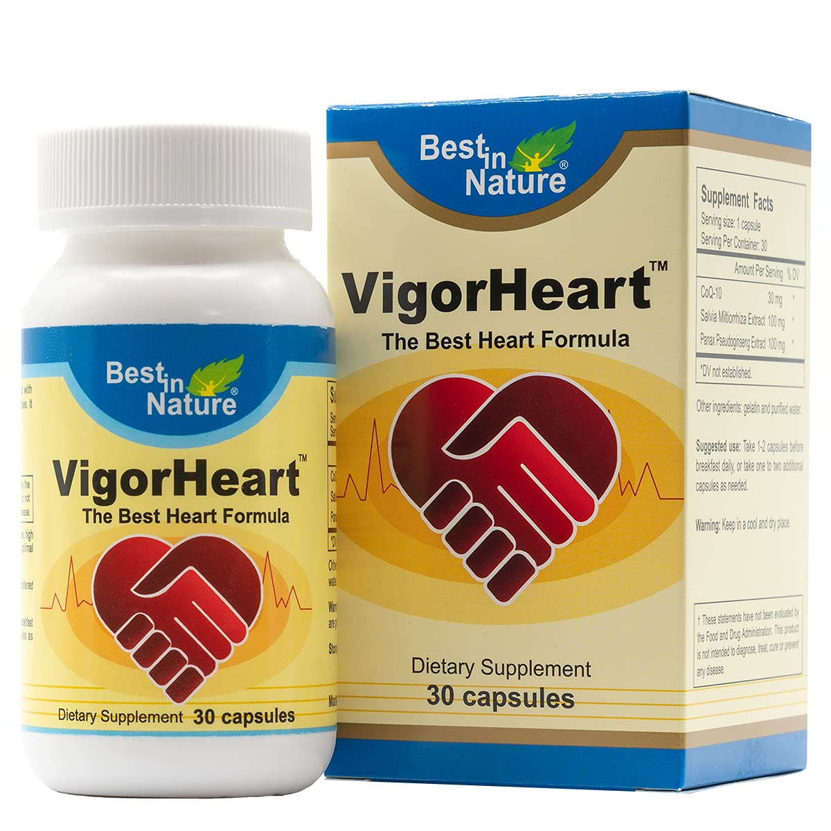 Best in Nature VigorHeart bottle front view for daily heart support.